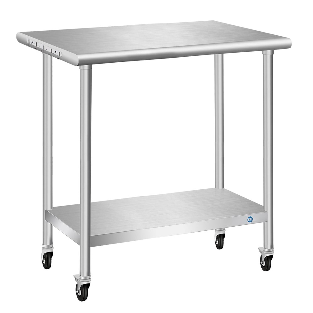 PIUMACU Stainless Steel Table with Wheels, Stainless Table for Prep & Work, 3...