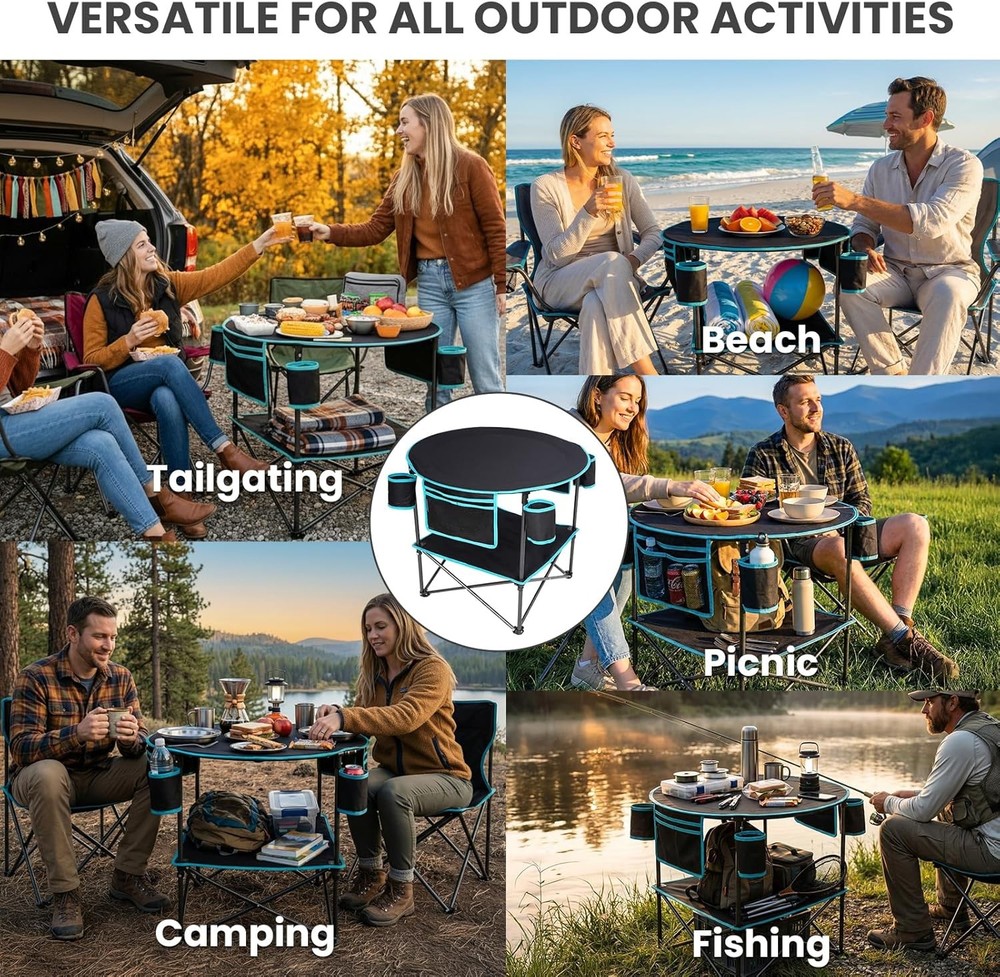 All in One Tailgate Table Portable Beach Table W/ Cup Holders Camping Table