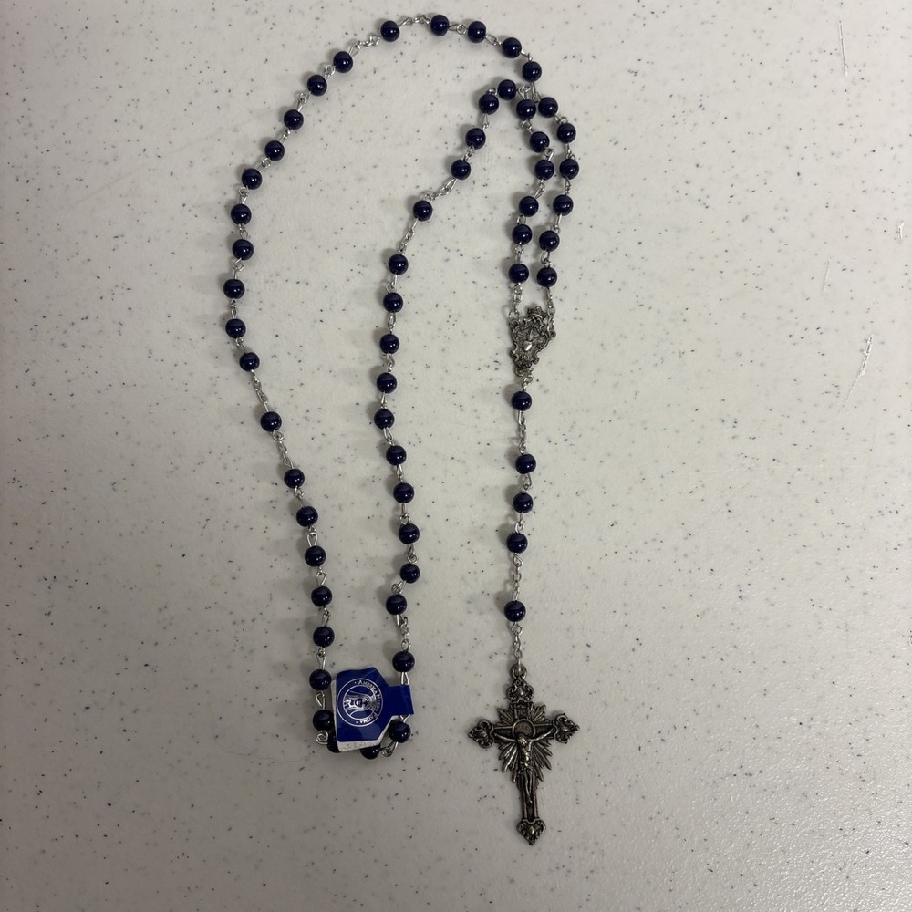 Fatima 1917-2017 Catholic Rosary Navy Blue Glass Beads
