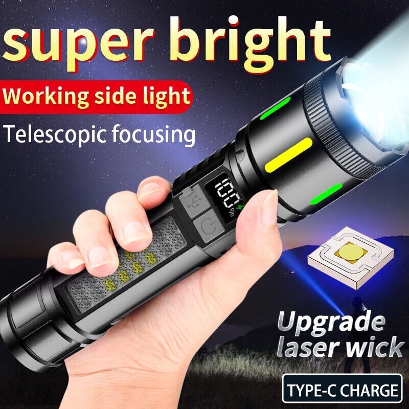 2PCS 99000000 Lumens Super Bright LED Tactical Flashlight Rechargeable Work Lamp