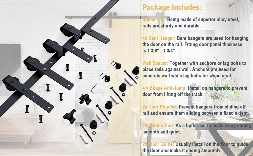 CCJH 5-20FT Bypass Sliding Barn Door Hardware Kit for Double Doors,Space Saving