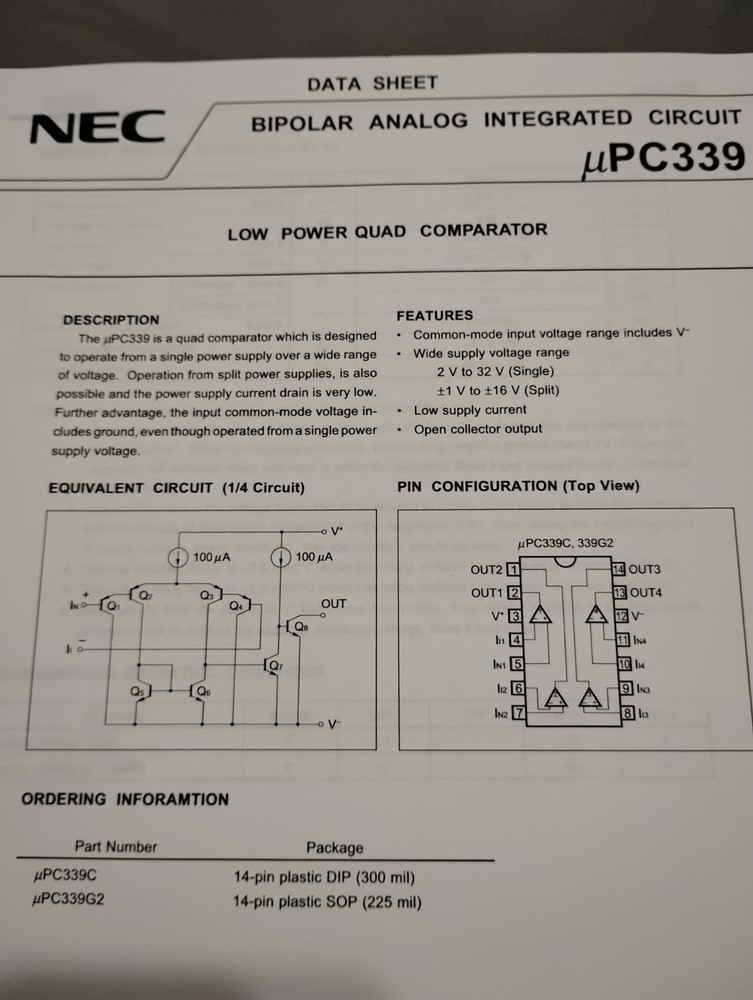 NEC UPC339C Low Power Quad Comparator IC