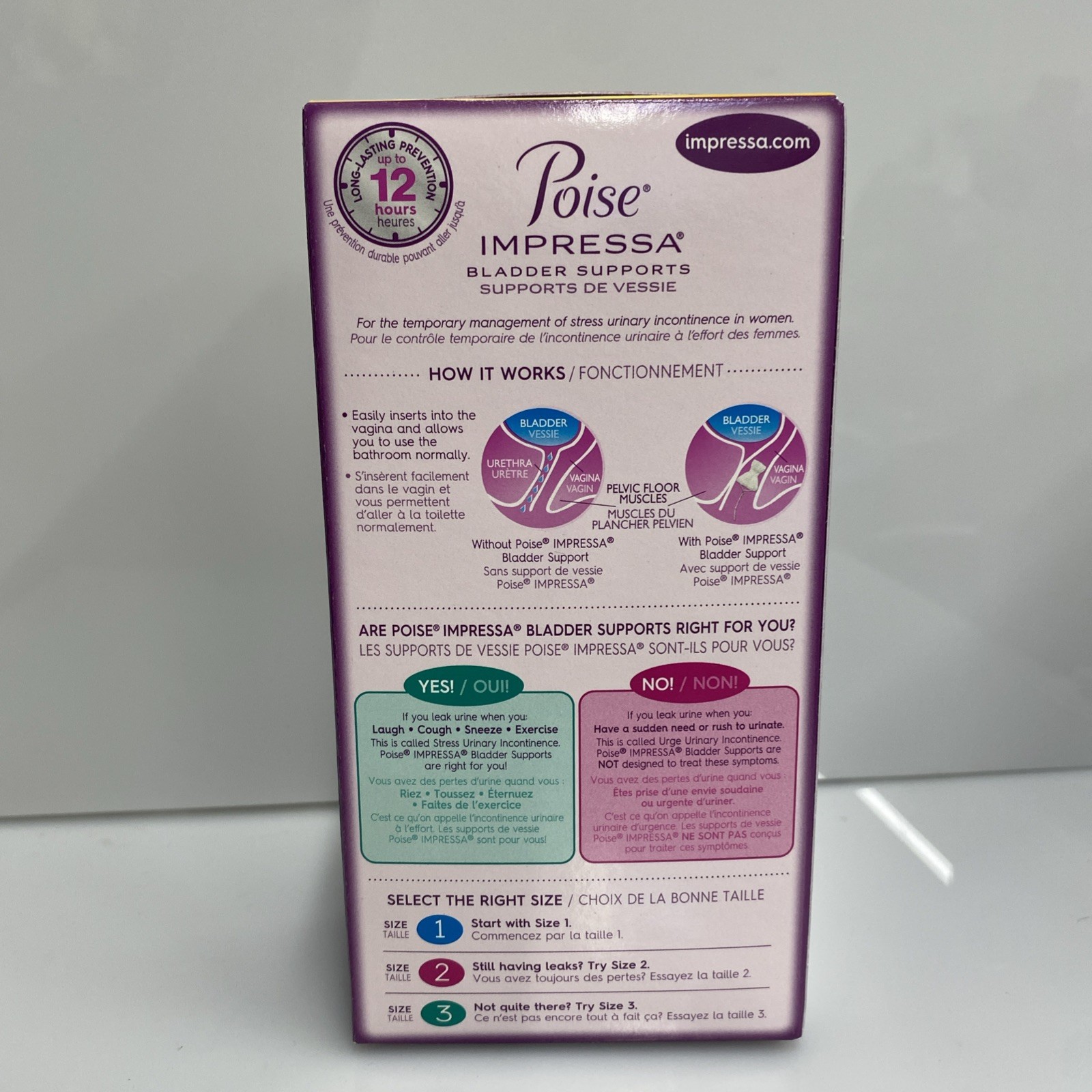 Poise Impressa Women's Bladder Supports 3 CT 1 Of Each Size 1 - 2 - 3 With Box