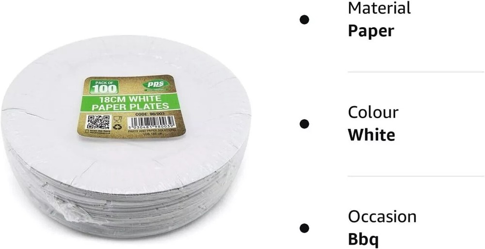 Pack of 500 - 18cm (7") Eco Friendly White Paper Plates
