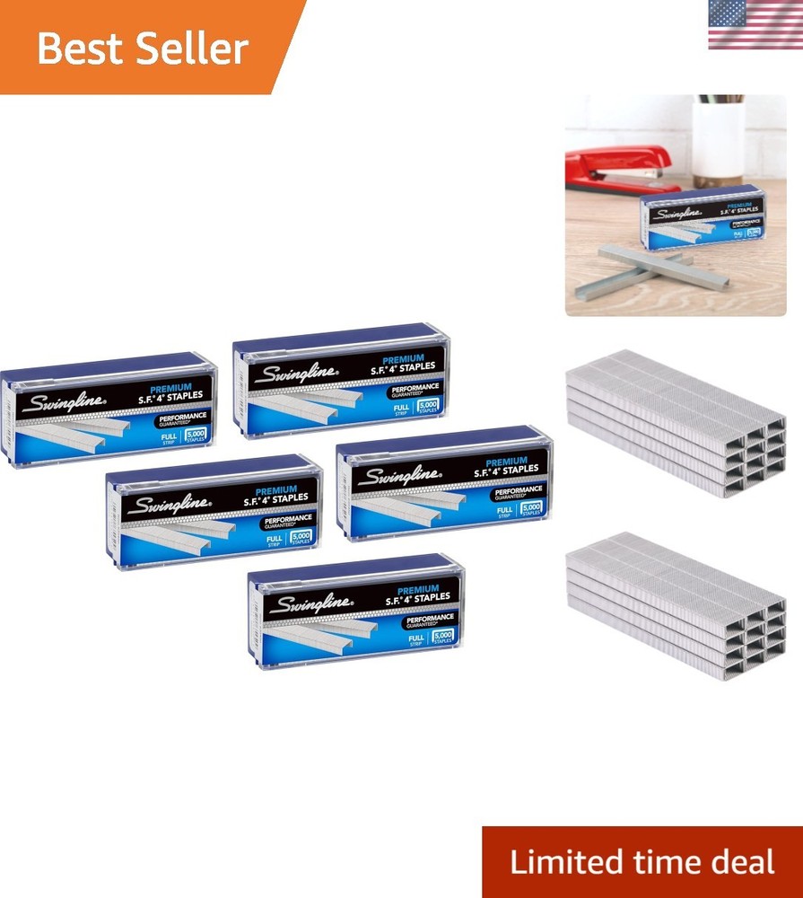 High-Performance Staples, 5 Boxes, Secures 25 Sheets with Chisel Points