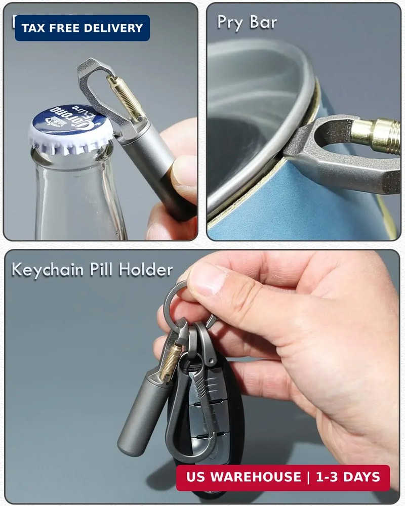 Titanium Small Pill Case, Mini Keychain Pill Holder, EDC Pill Container Portable