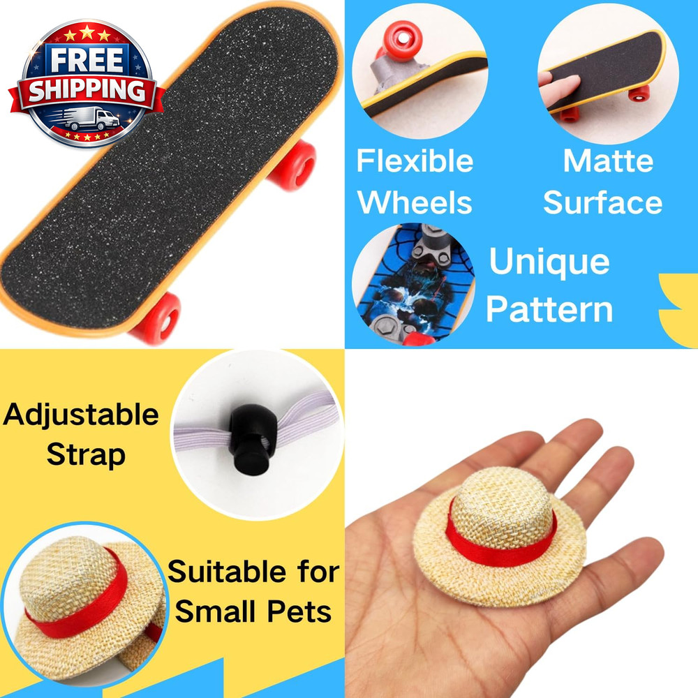 3 Pack Lizard Accessories: Backpack, Hat & Skateboard for Small Pets