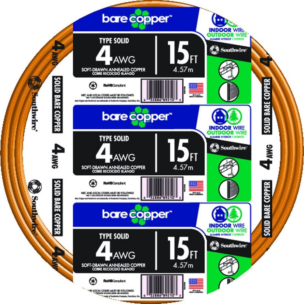 Southwire 15 ft. 4-Gauge Solid SD Bare Copper Grounding Wire