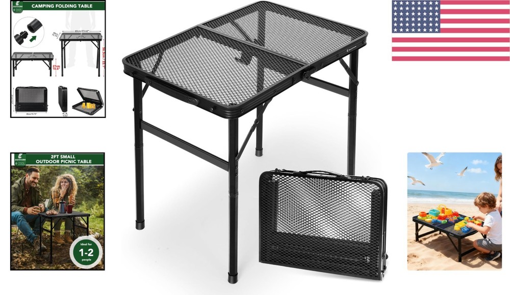 Compact 2Ft Portable Folding Table - Adjustable Height for Outdoor/Indoor Use