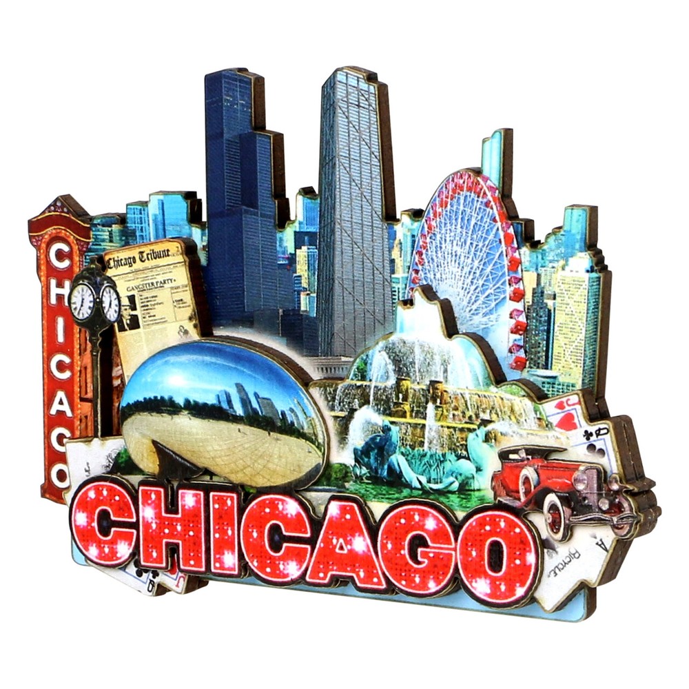 3D Wooden Chicago Magnet