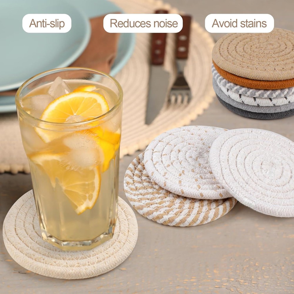 vivinin 10 Psc Cotton Coasters, Absorbent Boho Colour Mixture