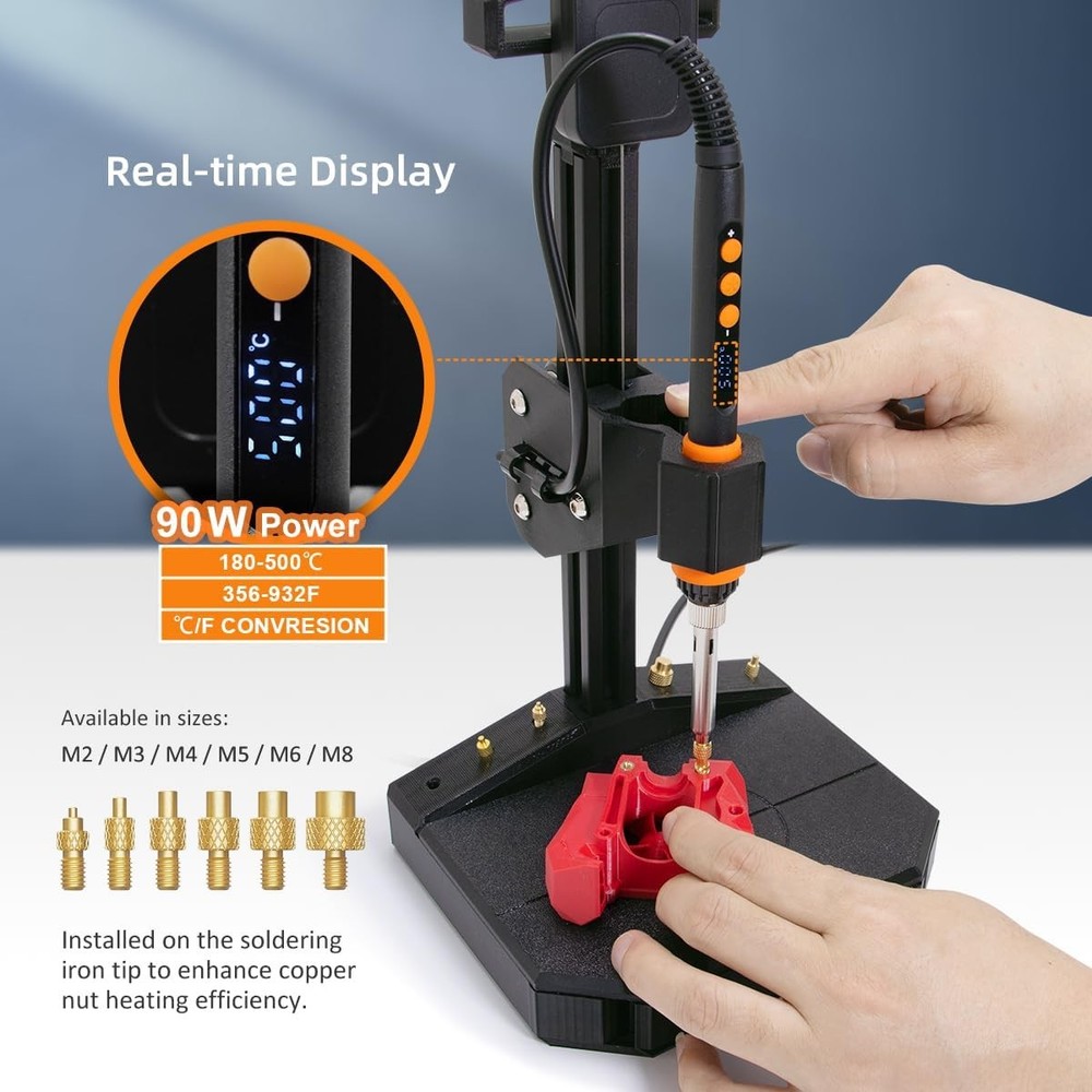 Vertical Heat Set Insert Tool Pressing Machine with 90W Soldering Iron, Heat Set