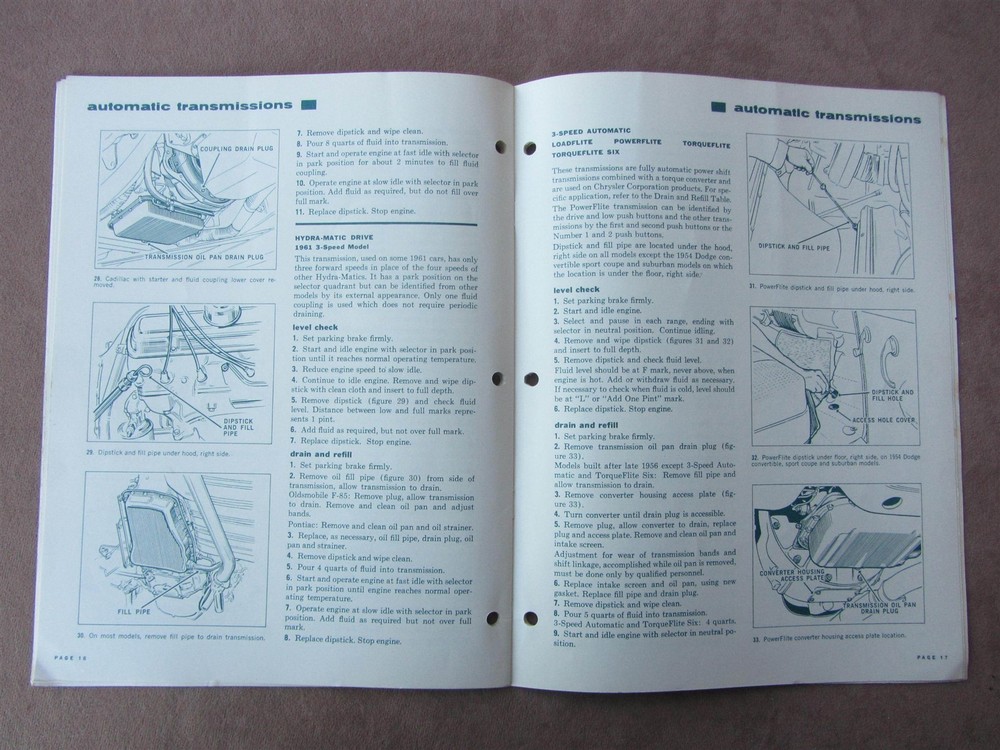 1961 Valvomatic Manual for Servicing Automatic Transmissions Charts by Vehicles