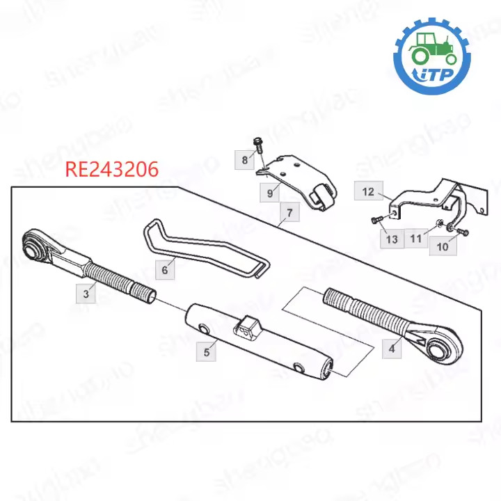 RE243206 Complete Center Link Assembly For John Deere 5065M, 5075M, 5085M