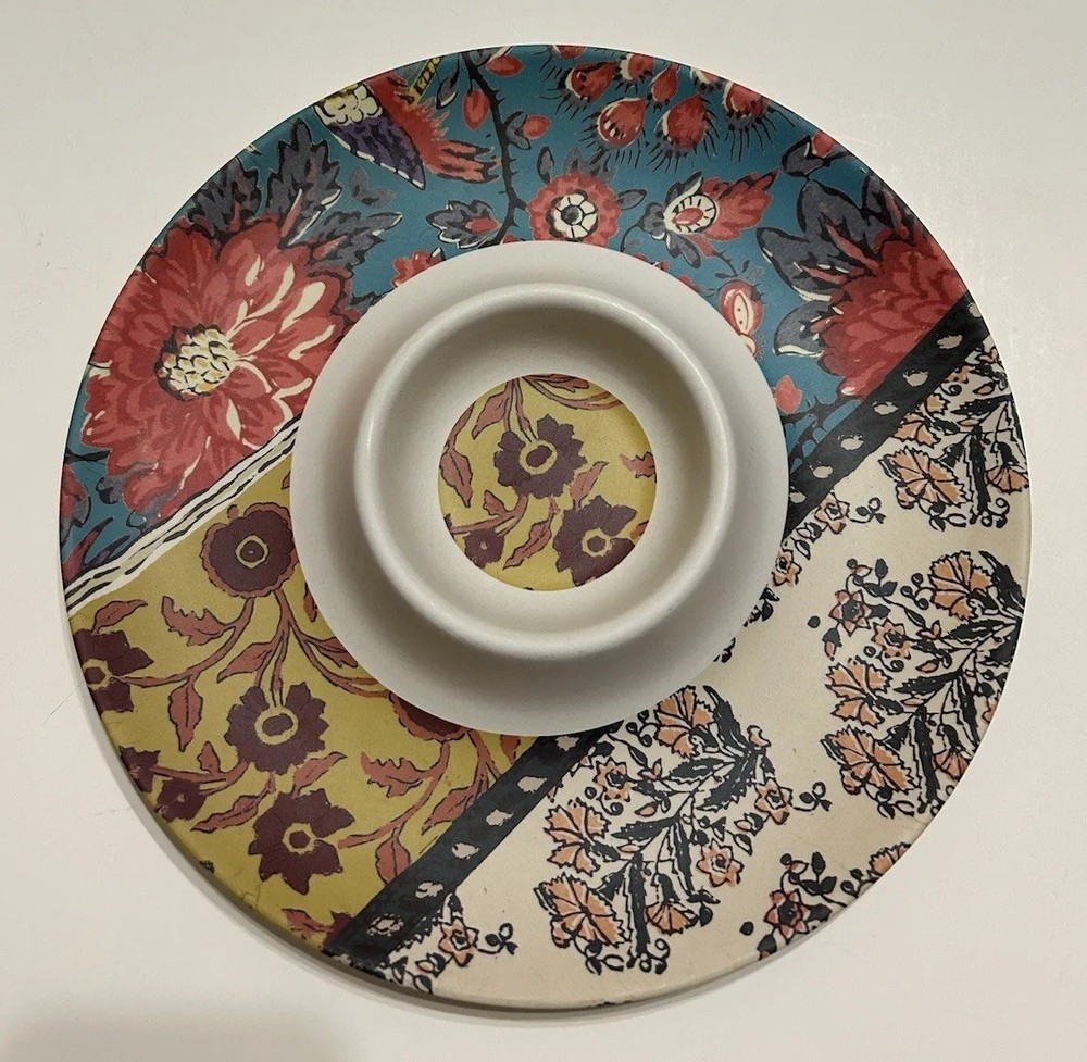 ANTHROPOLOGIE MELAMINE CHIP 'N DIP PLATTER 13” EUC