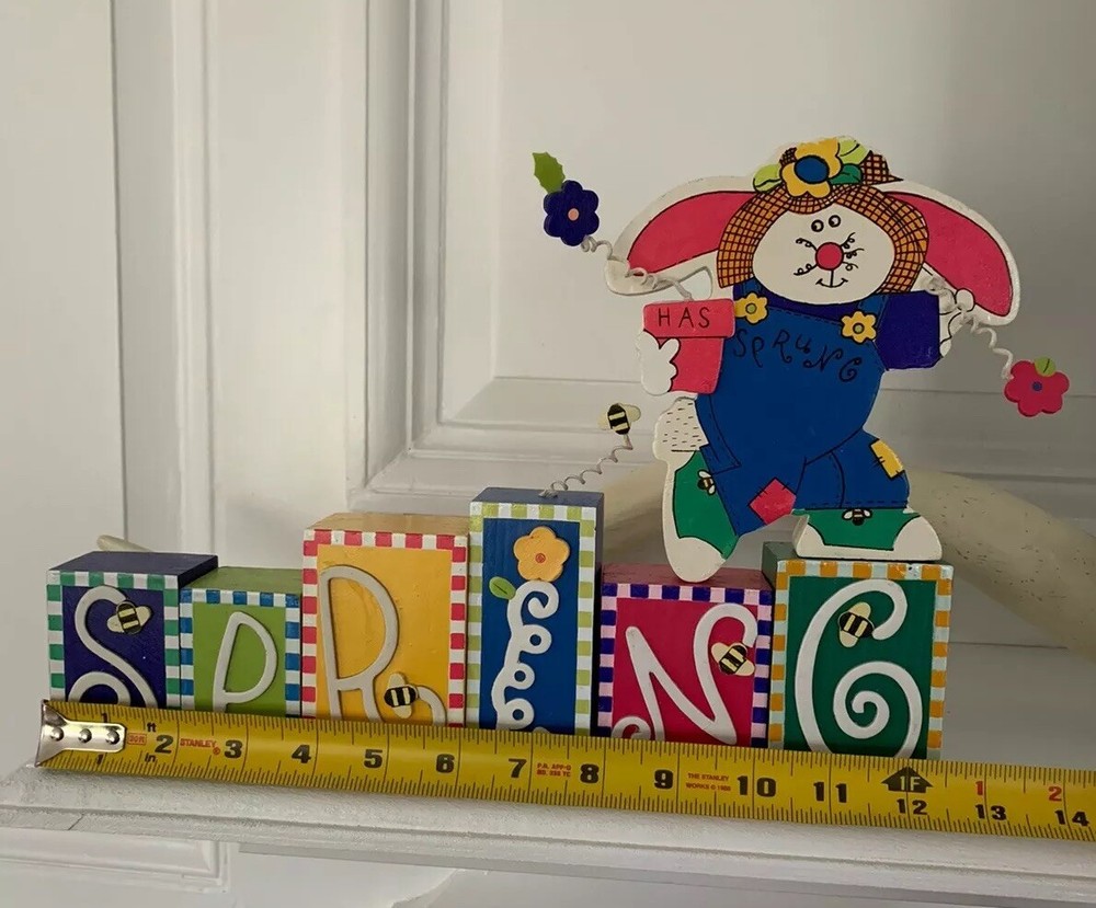 Vintage 7 Pc. Easter Blocks Sue Dreamer Spring Has Sprung Decor Hand Painted