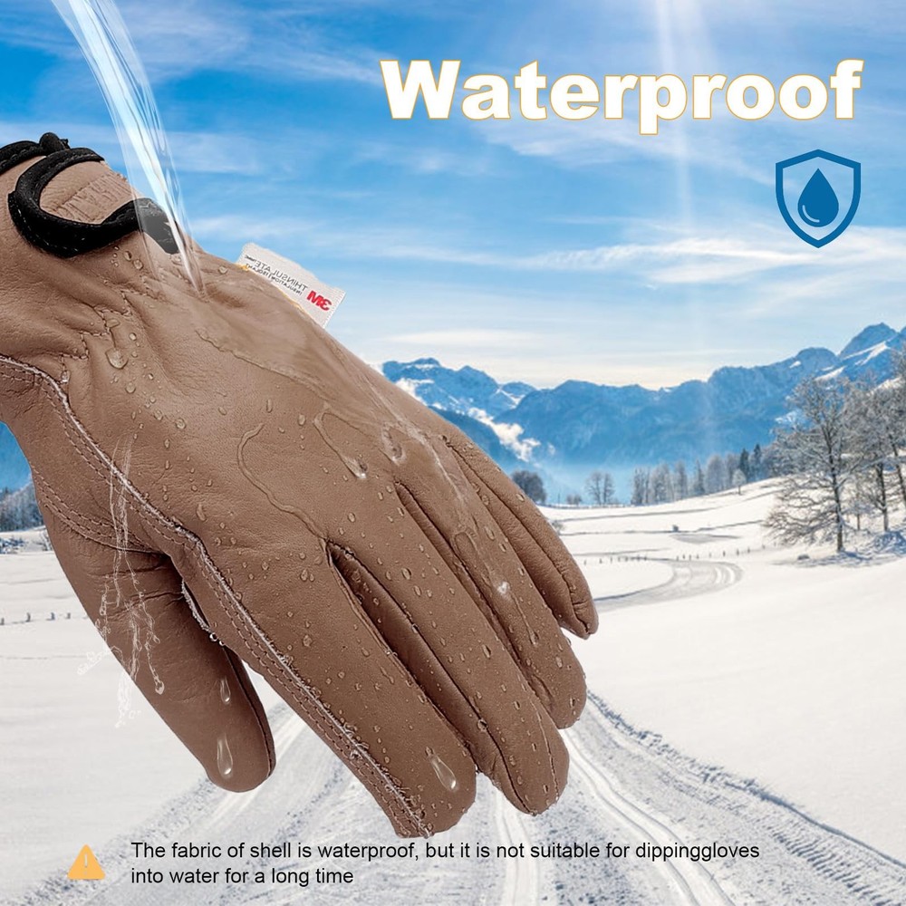 Mens Winter Leather Work Gloves, Warm Thinsulate Lining for Cold Weather Work...