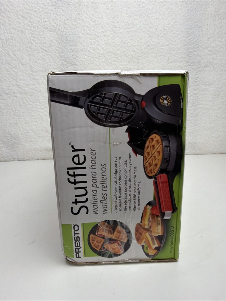 Presto 03512 Stuffler Stuffed Waffle Maker Belgian Large Black Open Box