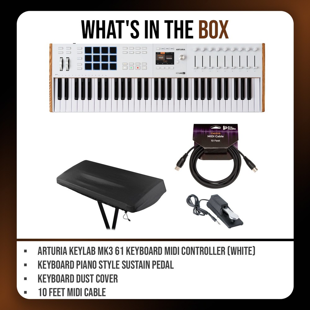 Arturia KeyLab Mk3 61 Keyboard White MIDI Controller with DAW Integration Bundle