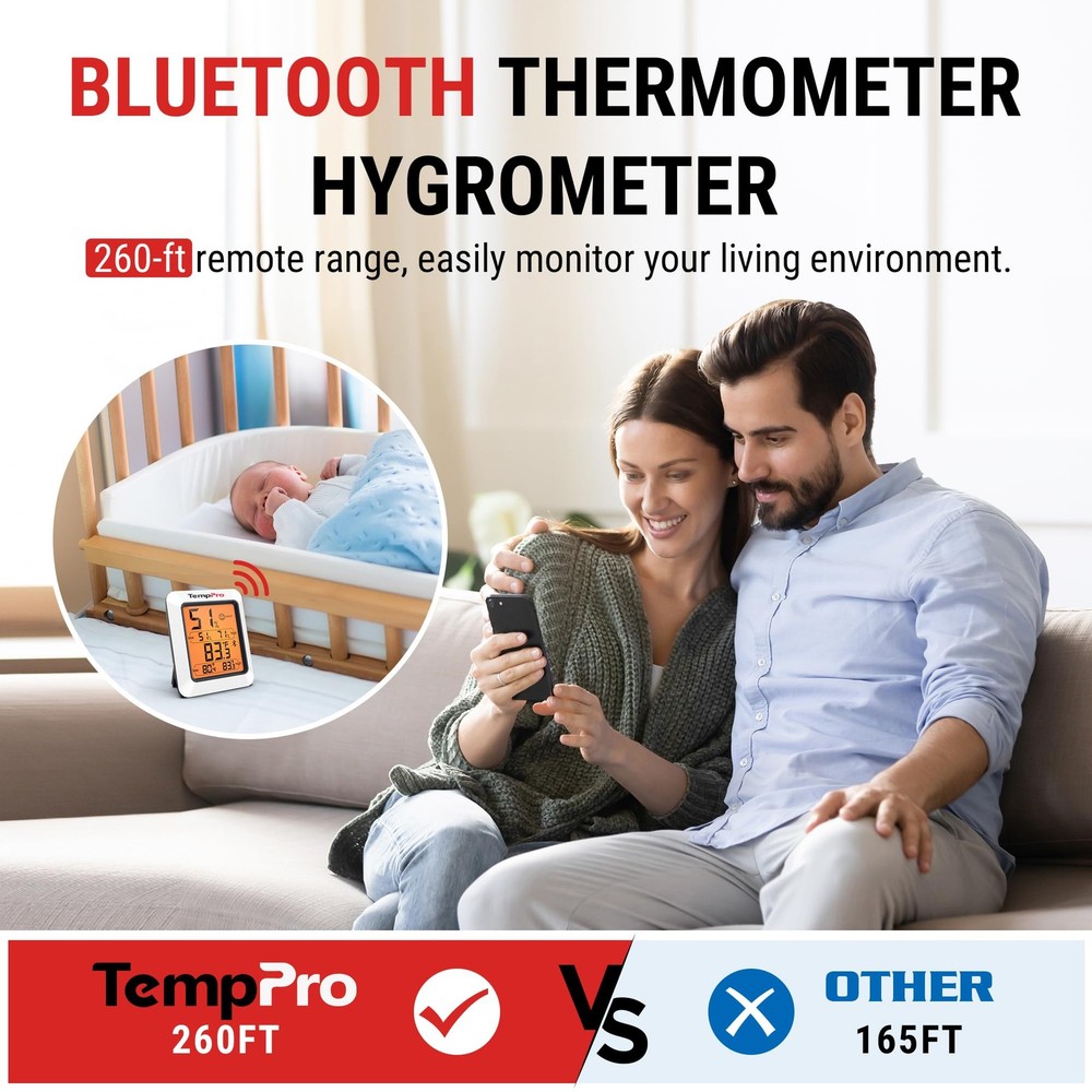 TempPro Hygrometer Thermometer for House, Bluetooth Room Indoor