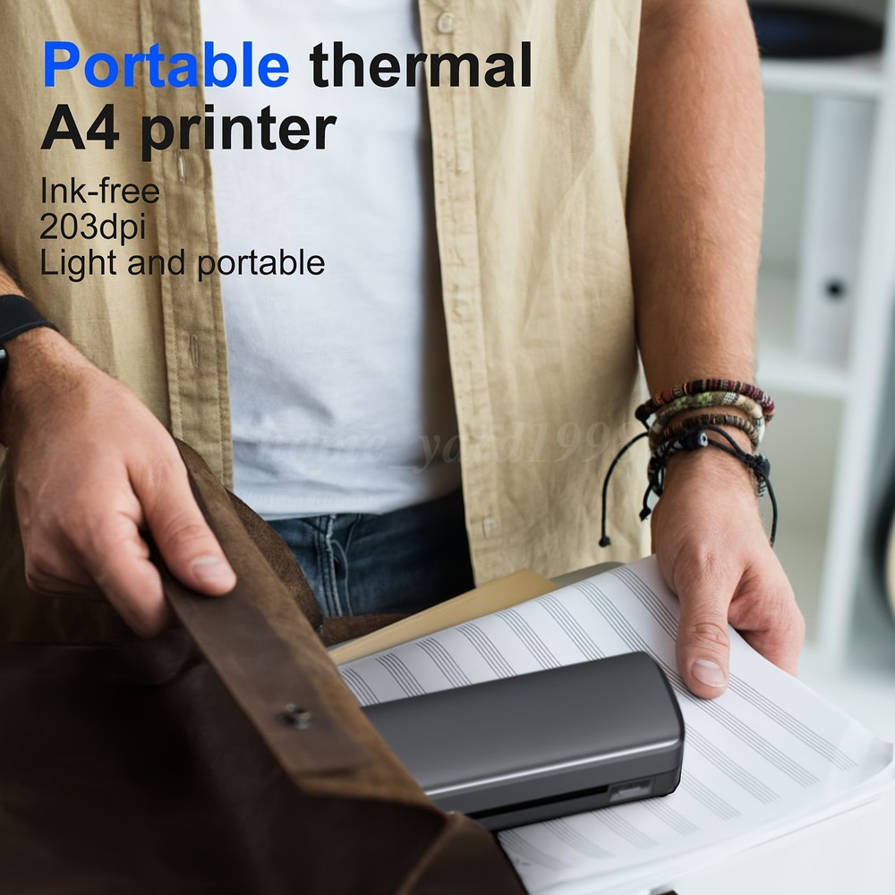 Support A4 Portable Printer Wireless Inkless thermal Printer Bluetoothe Black