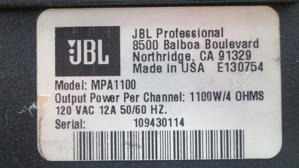 JBL MPA1100 MPA Series Professional Power Amplifier