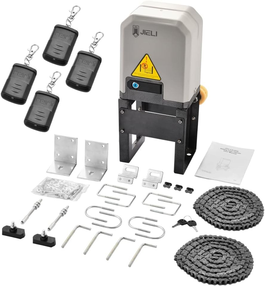 JIELI JY7 Automatic Sliding Gate Opener with 4 Remote Controls, Gate Operator...