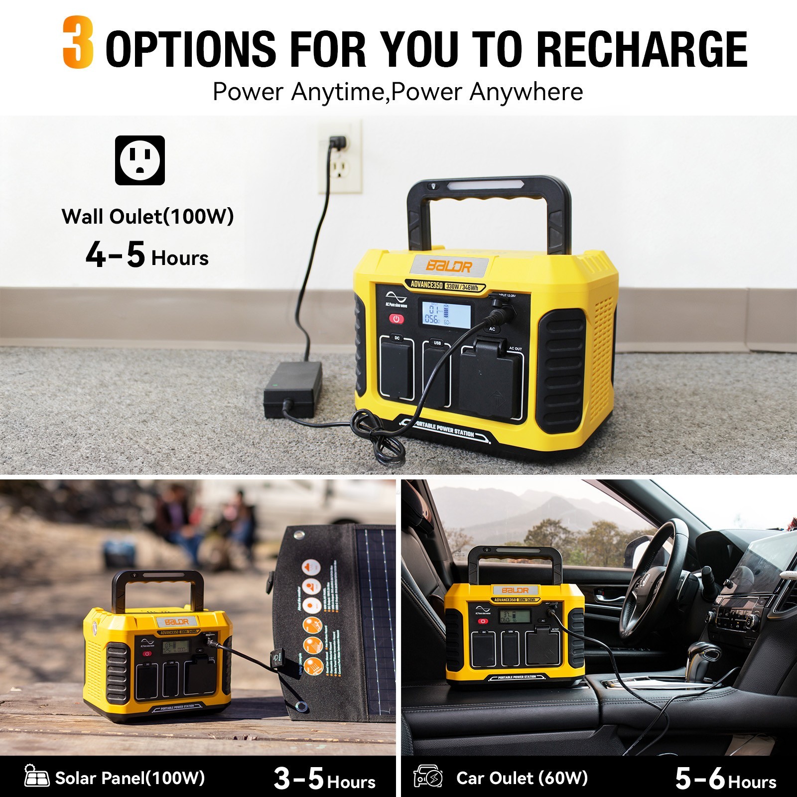 BALDR 330W Portable Power Station,346Wh Solar Generator Backup Battery