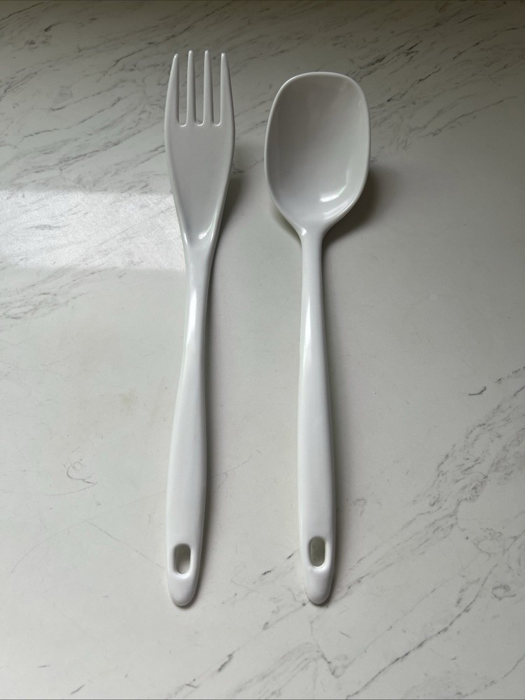 Vintage Melamine Ware White Kitchen Utensils Fork & Spoon Serving 809 &808