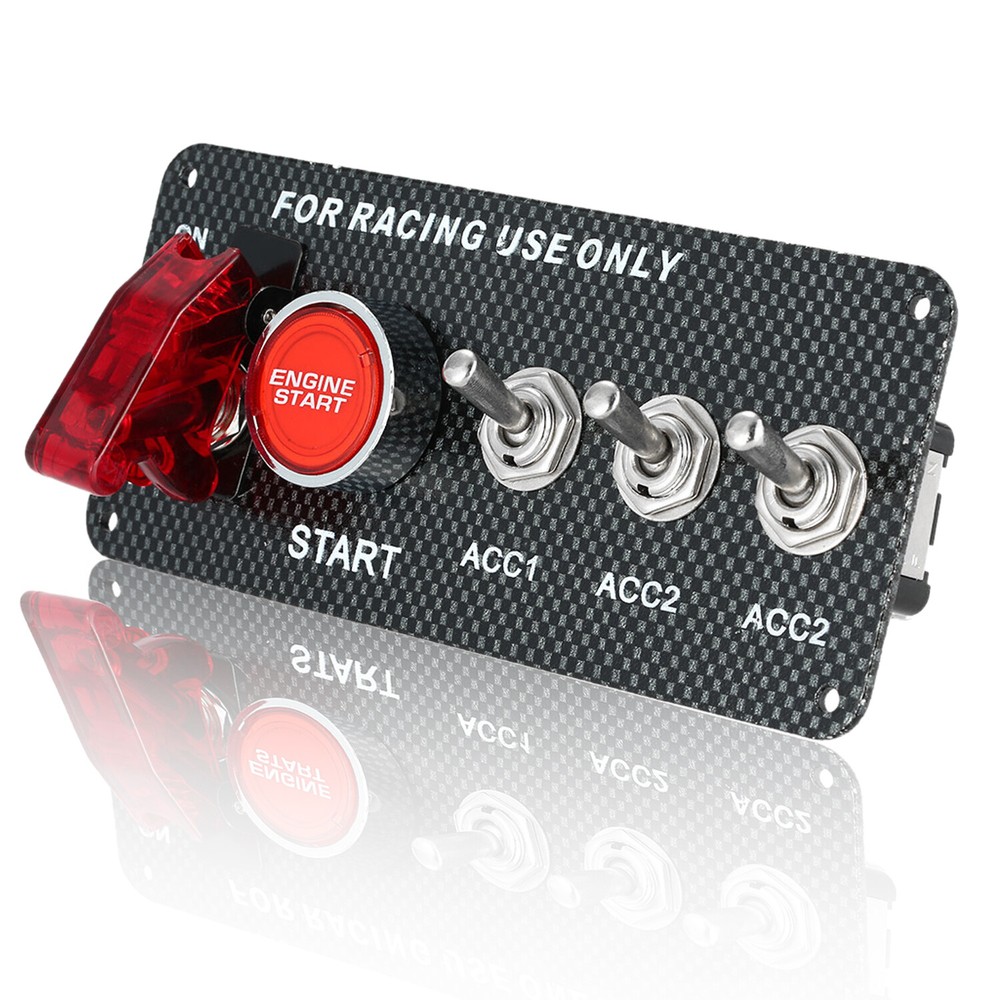 12V Race Car Toggle Ignition Engine Start Push Button Carbon Fiber Switch Panel