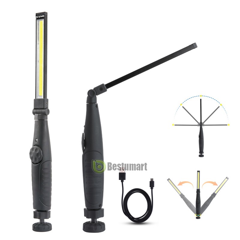 2 Pack Magnetic Base LED COB Work Light Rechargeable Mechanic Torch Flashlight