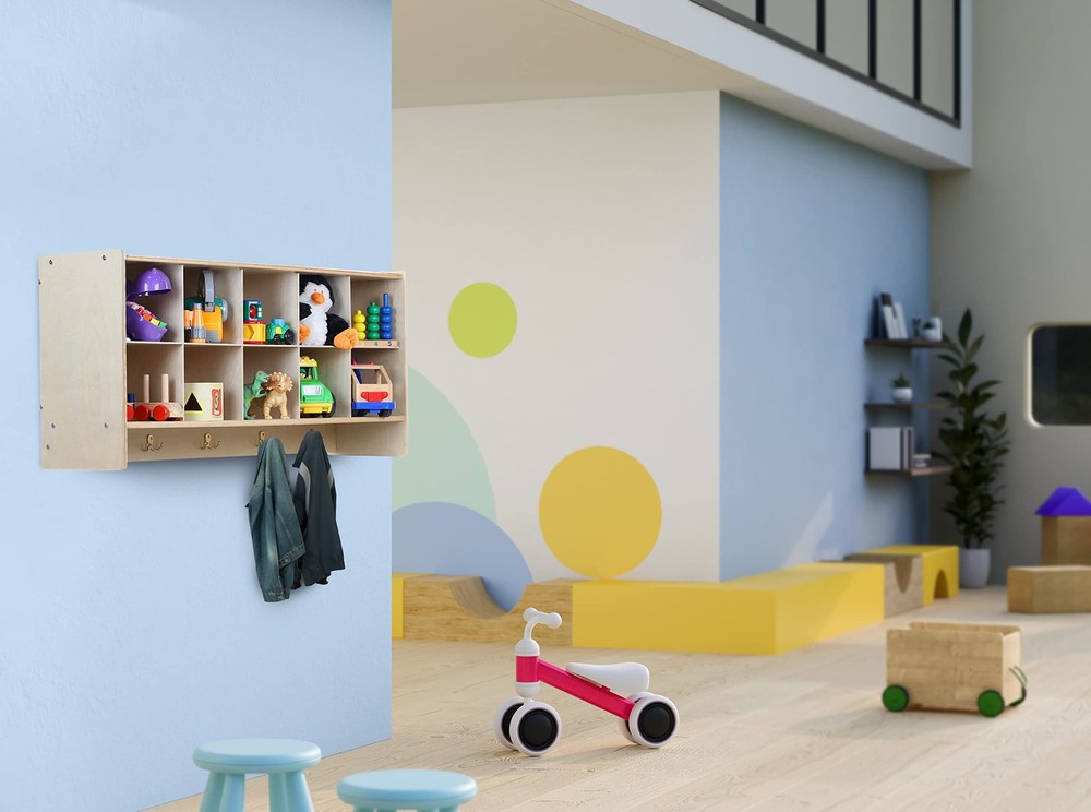 Cubby Storage Organizer Cubes, 10 Cubbies with Coat Hooks, Hanging Wall Cubby...