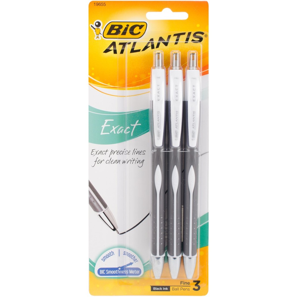 BIC Atlantis Exact Pens 3/Pkg Black