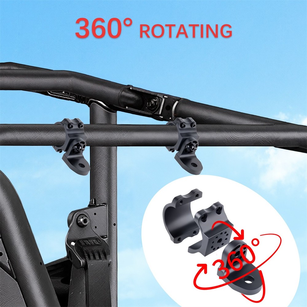 2X UTV Whip Light Mount Flag Bracket 360°Adjustable For 1.75"-2" Roll Bar Adjust
