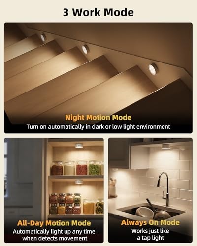 4 Pack Motion Sensor Closet Lights, 1200mAh USB-C Rechargeable LED 4Pack White