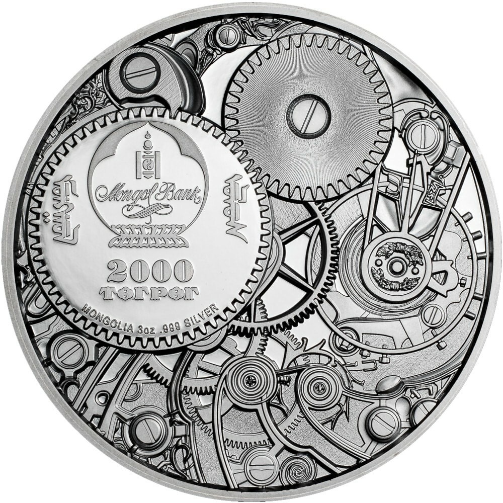 2020 2000 Togrog Mongolia Clockwork Evolution MECHANICAL BEE 3 Oz Silver Coin.