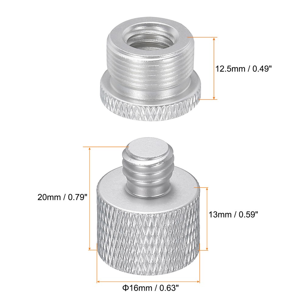 8Pcs Mic Stand Adapter 1/4 3/8 5/8 Thread Screw Thread Adapter Silver