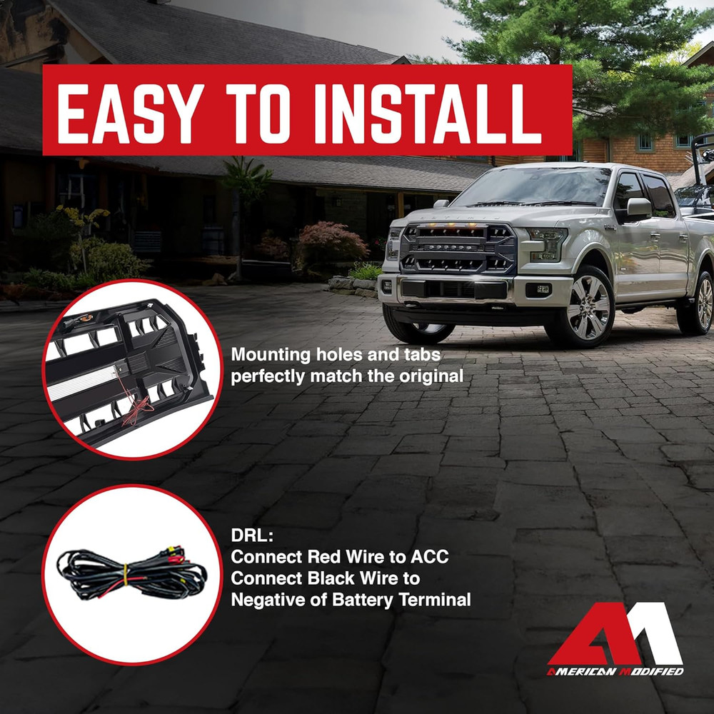 AMERICAN MODIFIED Grille Compatible with 2015-17 Ford F150, Replacement Front Gr