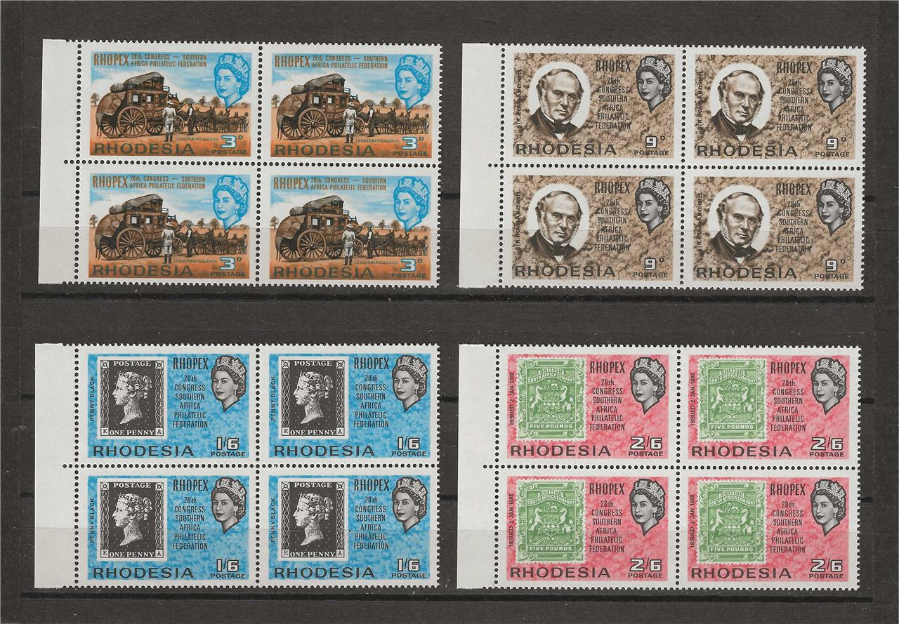 Rhodesia 1946 Sc# 237-40 set Southern Africa Philatelic Congress blocks 4 MNH