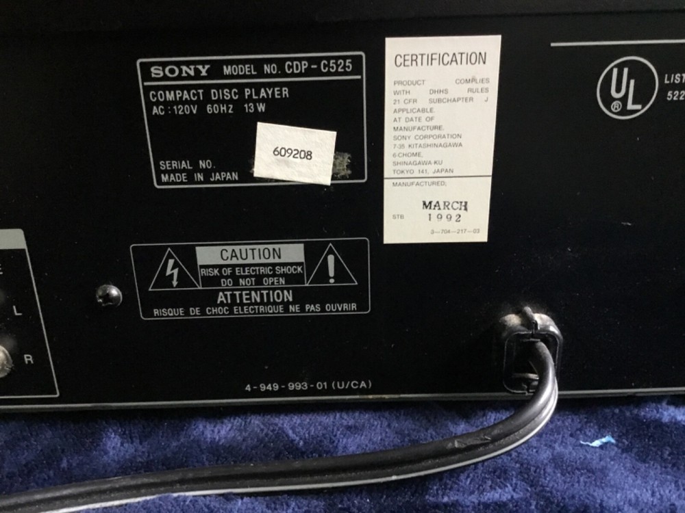 Sony Compact Disc Player CDP-C525 - 5-disc CD Changer, Working !