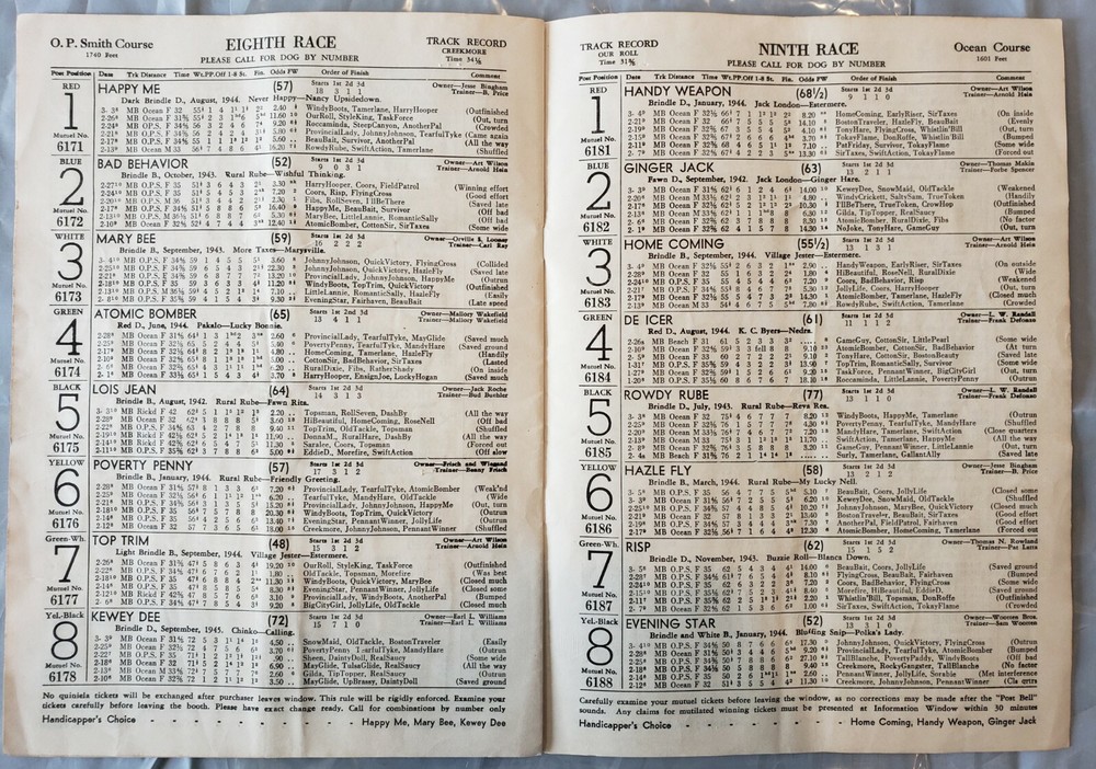 Vintage Miami Beach Dog Racing Program from March 7, 1947