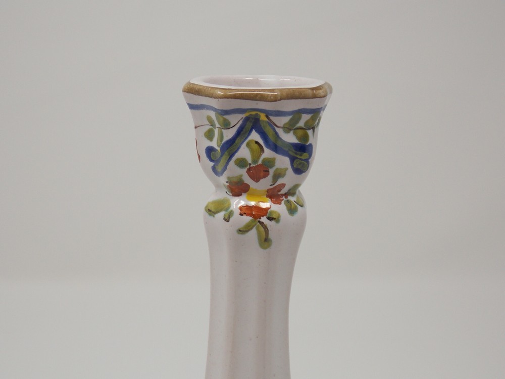 FLORAL CANDLE HOLDER - HAND PAINTED - SIGNED - ITALY - Unknown Maker