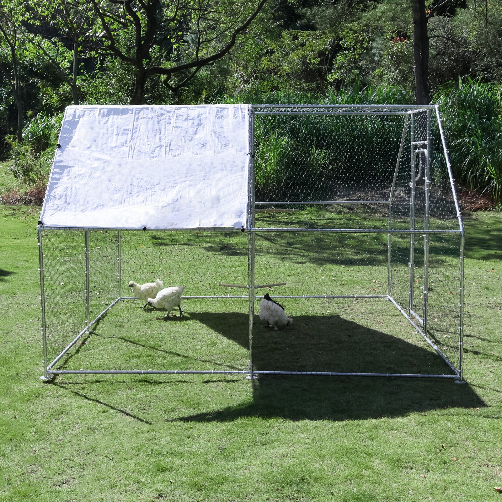 10x10ft Chicken Coop Run Cage Metal Hen House Playpen Enclosures w/Roosting Rack