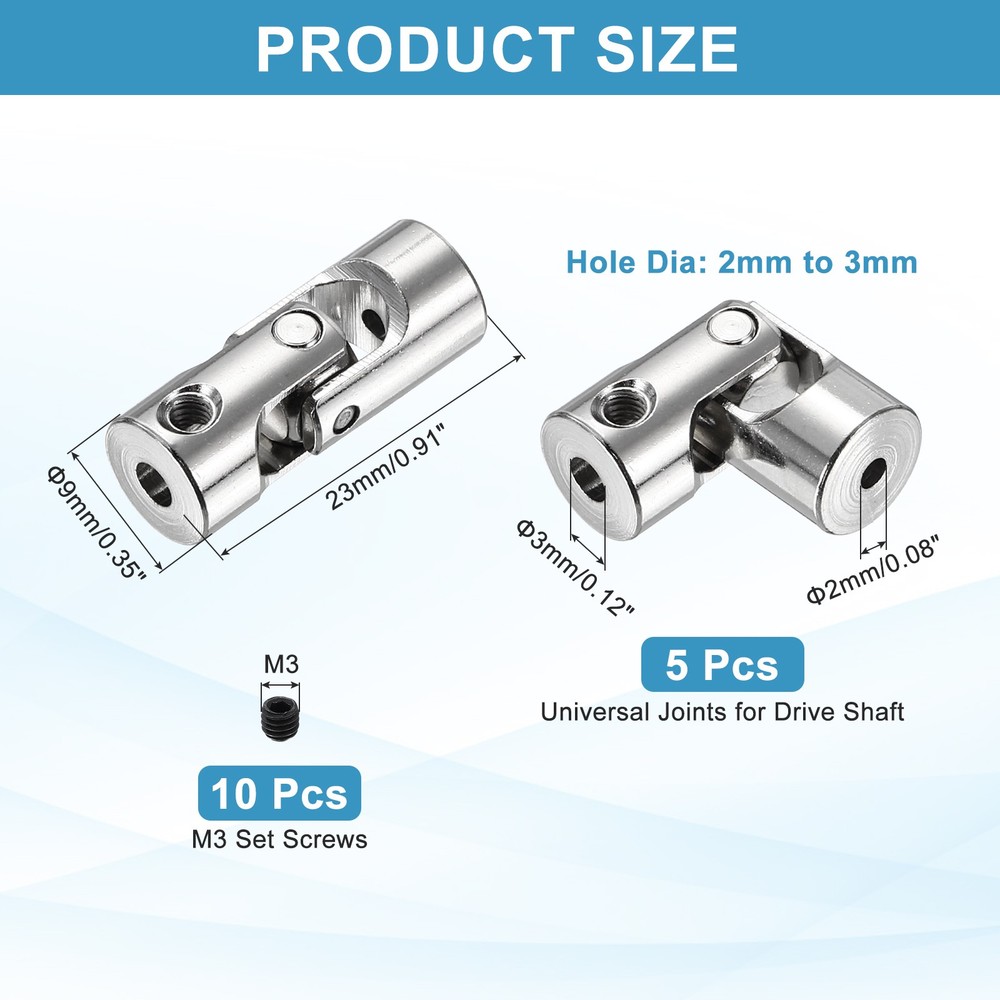 5pcs Rotatable Joint, 2mm to 3mm Inner Dia Universal Joint