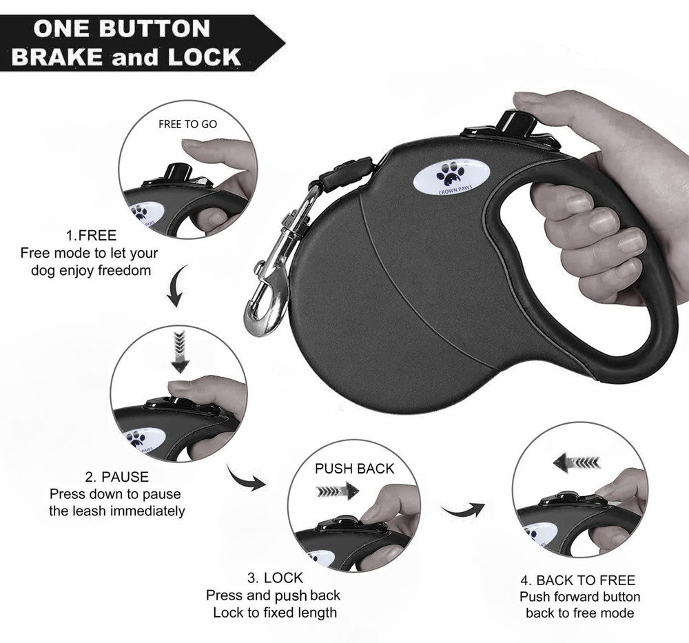 Black 16ft Retractable Dog Leash, Large, 110 lbs, Chew Proof Wire Extender