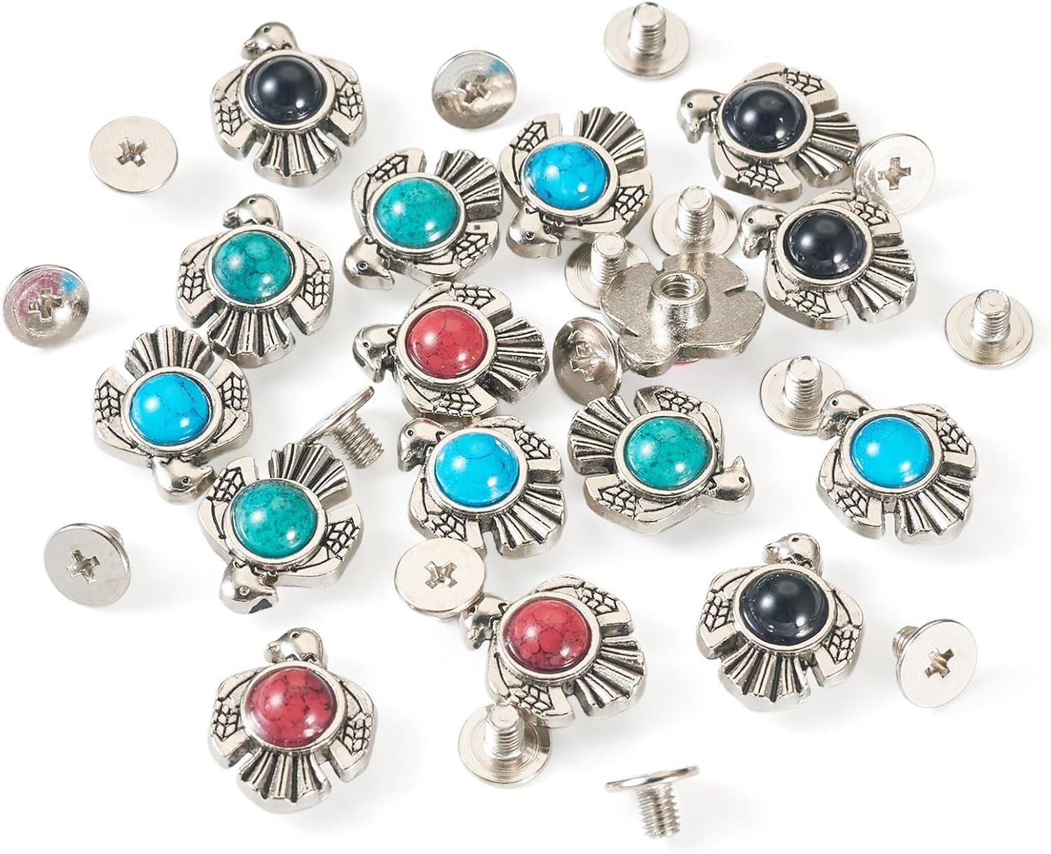 16 Sets Faux Turquoise Decorative Rivets Studs for Leather Vintage Southwest Thu