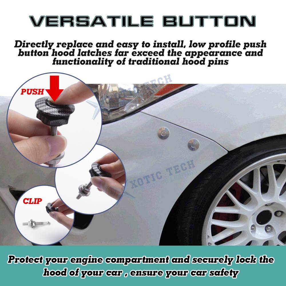4Pcs Universal Black Bumper Push Button Quick Release Latch Fasteners Lock Clip