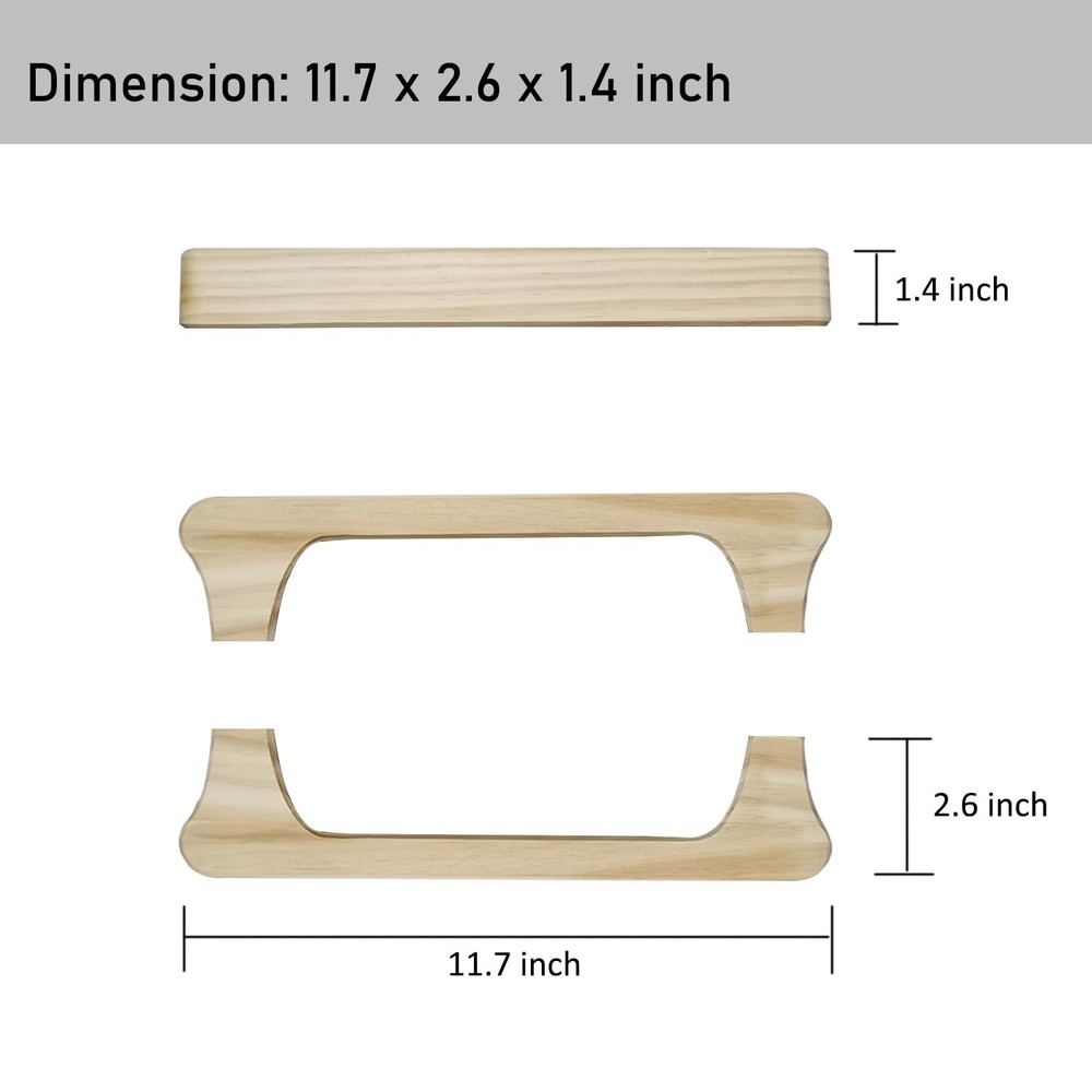 NUIBY Large Wooden Door Pull Handle, Solid Wood Handle for Inside
