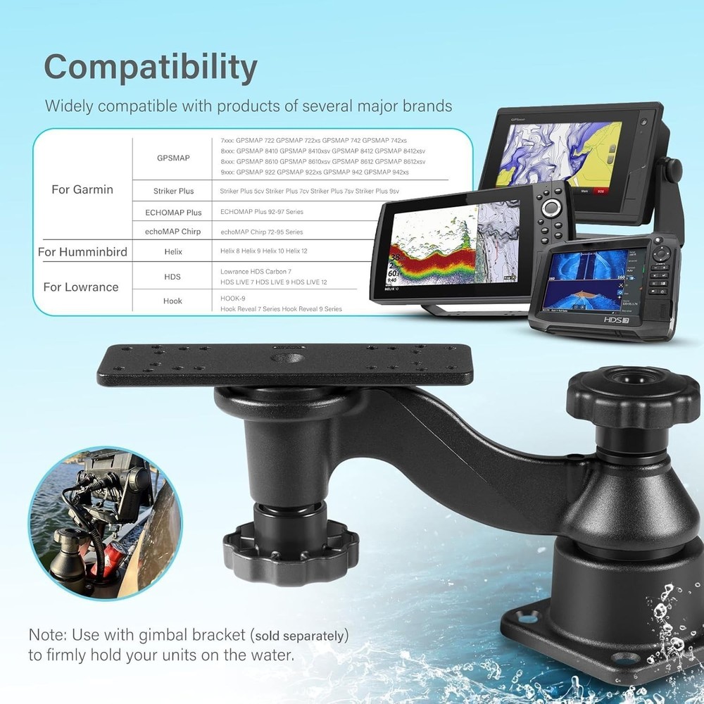 Fish Finder Mount with 6-inch Swing Arm for Garmin, Fishfinders & Chartplotters