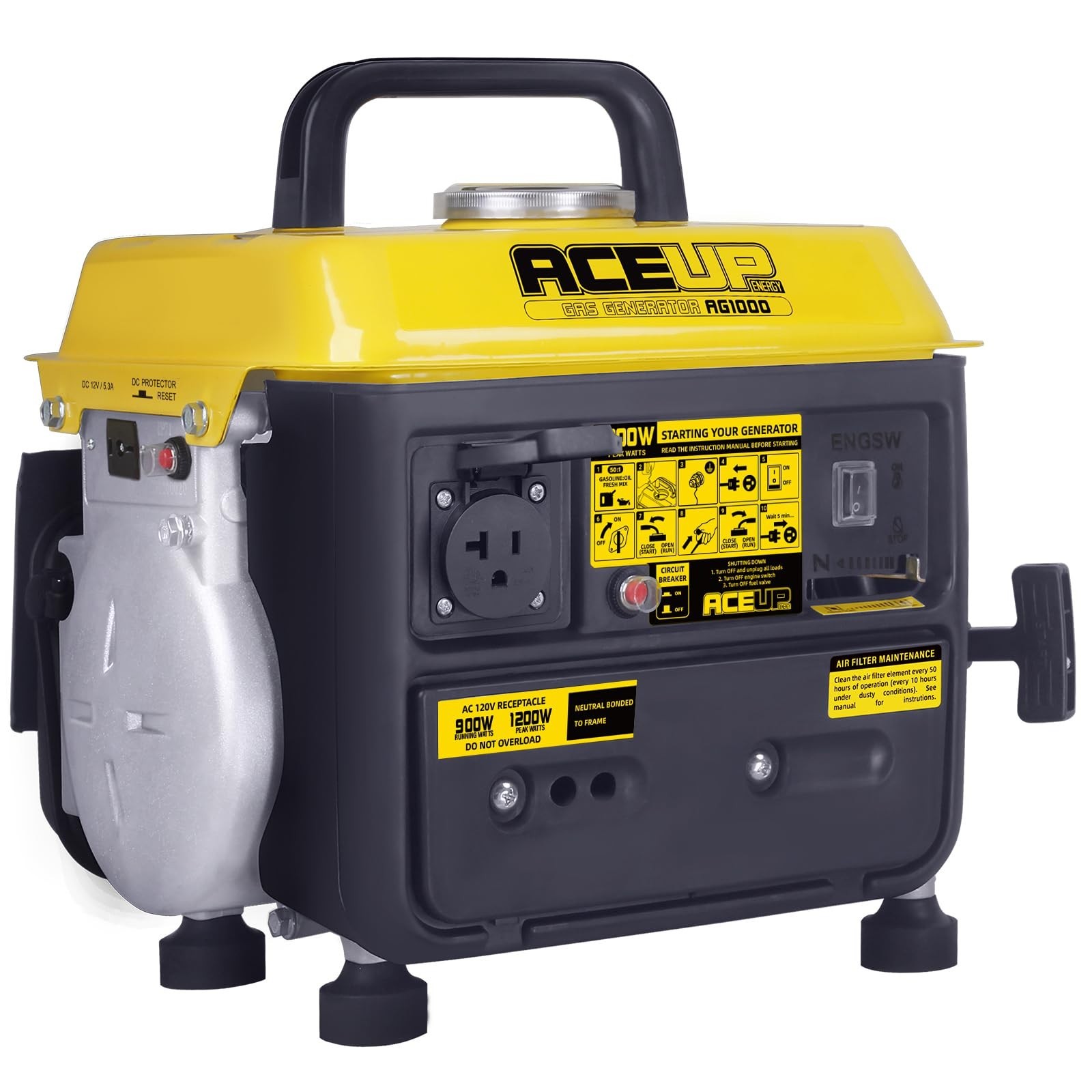 Aceup Energy 1,200W Small Gas Generator, Small Portable Generator EPA & CARB New
